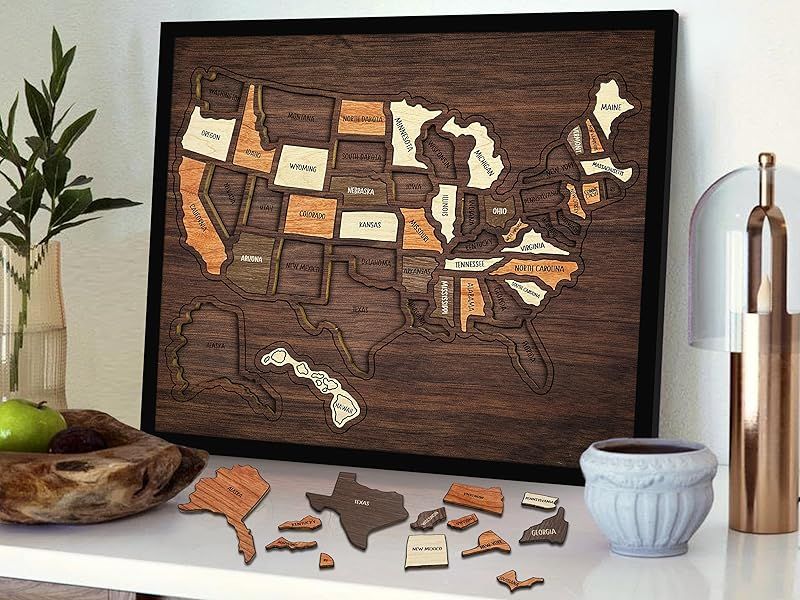 🔥Last Day 49% OFF -🇺🇸 Wooden USA Travel Map Puzzle🧩A Stylish Way to Track Your Journey